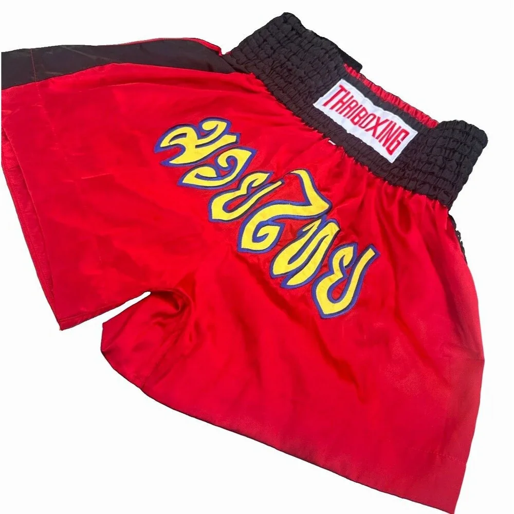 Thaiboxing Muay Thai Red Satin Boxing Shorts XXL Embroidered Kickboxing MMAy